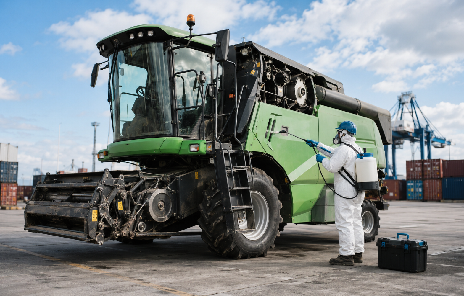 Servicio técnico sobre maquinaria agrícola en zona portuaria